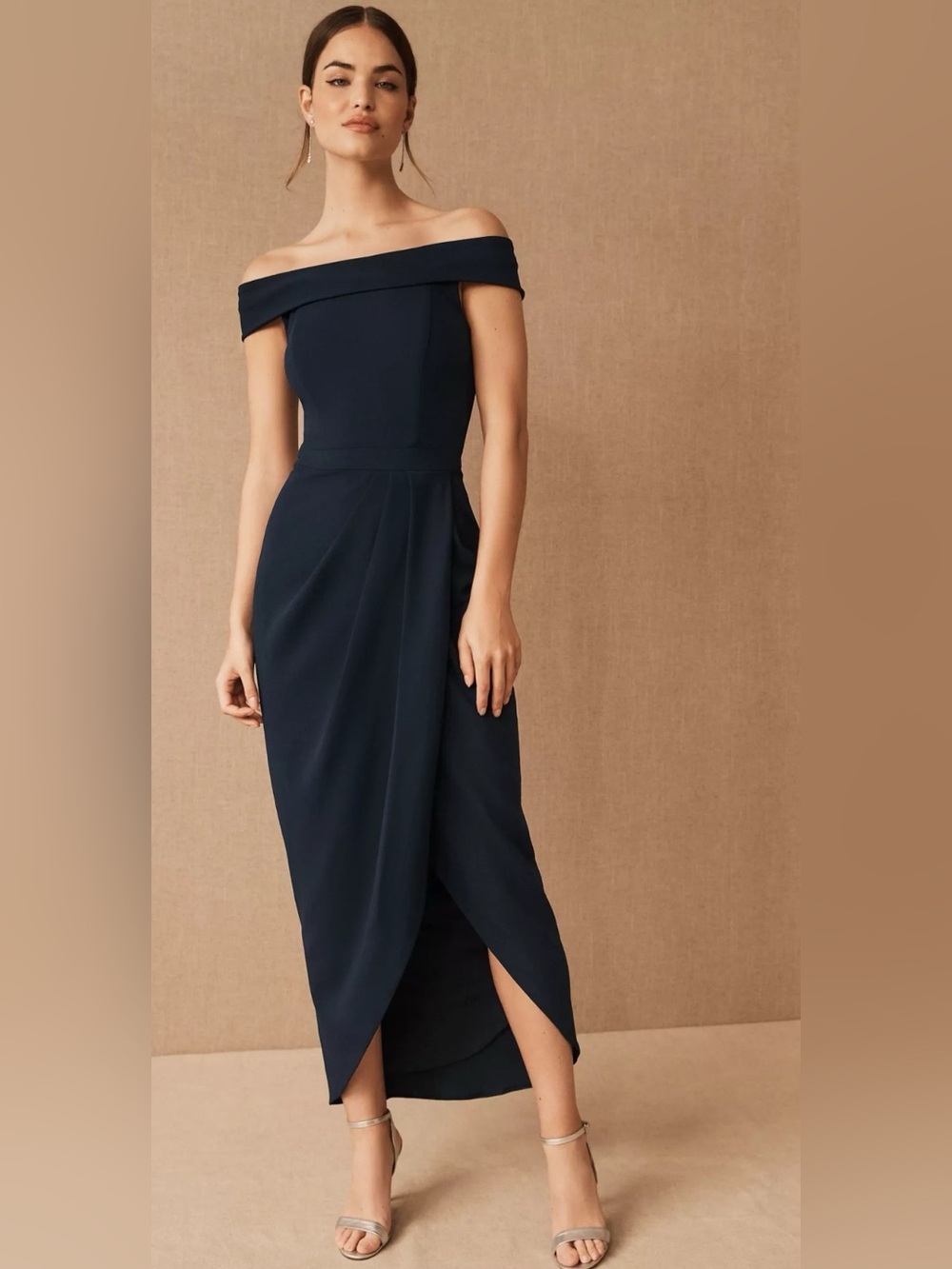 BHLDN Anthro Navy Blue Thompson Tulip Hem Off the Shoulder Wedding Dress Sz 6